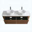 Meuble-lavabo 60 po en noyer avec lavabo double, ensemble de meuble-lavabo mural avec porte-serviettes gratuit, lavabos doubles en céramique de Carrare blanc, pré-assemblé, pour la salle de bain-753202752-753202783