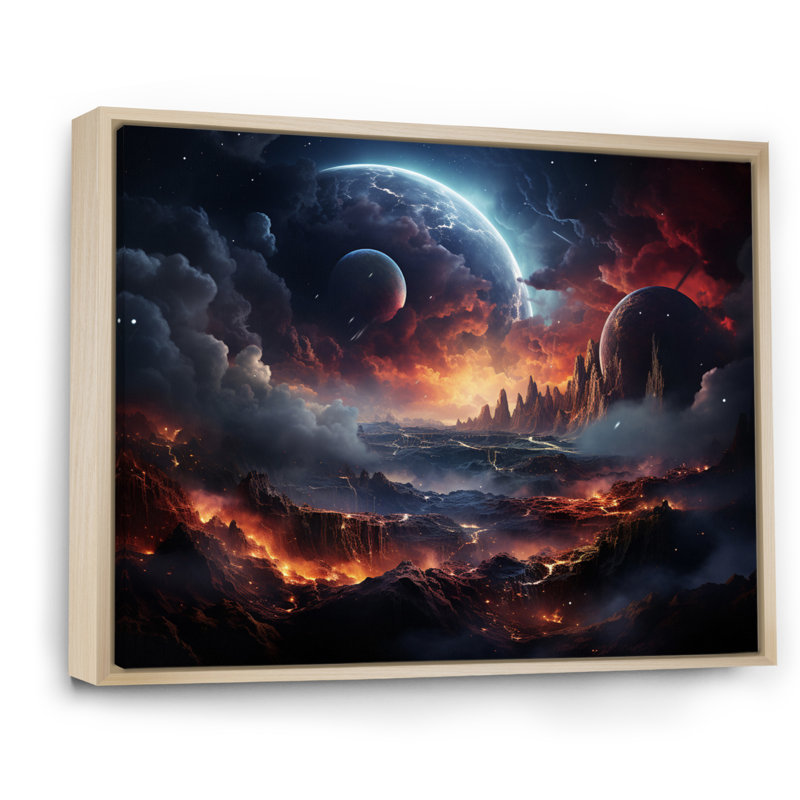 Orange, noir, astronomique, espace, rêves II, Cadre naturel flottant, H 16 po x l 32 po x P 1 po