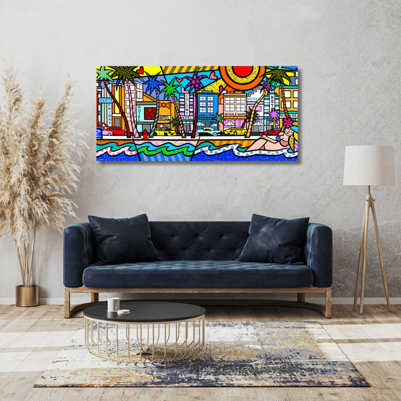 Nifao Collection Ocean Drive, Acrylic Painting, Stretched Canvas, Wall Art by Jozza, 32" H x 70" W