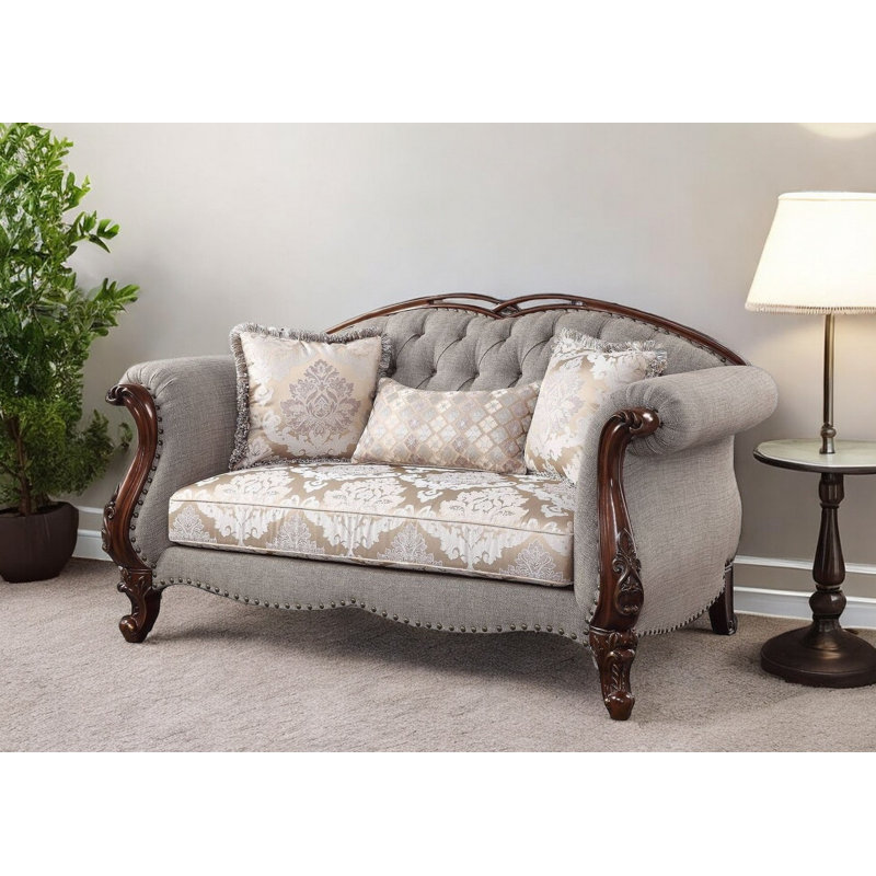 Causeuse et coussins 72 "en lin beige et brun foncé