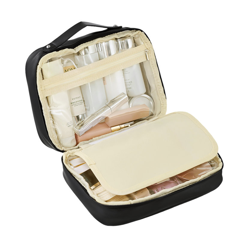PU Leather；Polyester；PVC；Nylon Zipper Makeup Organiser, Black