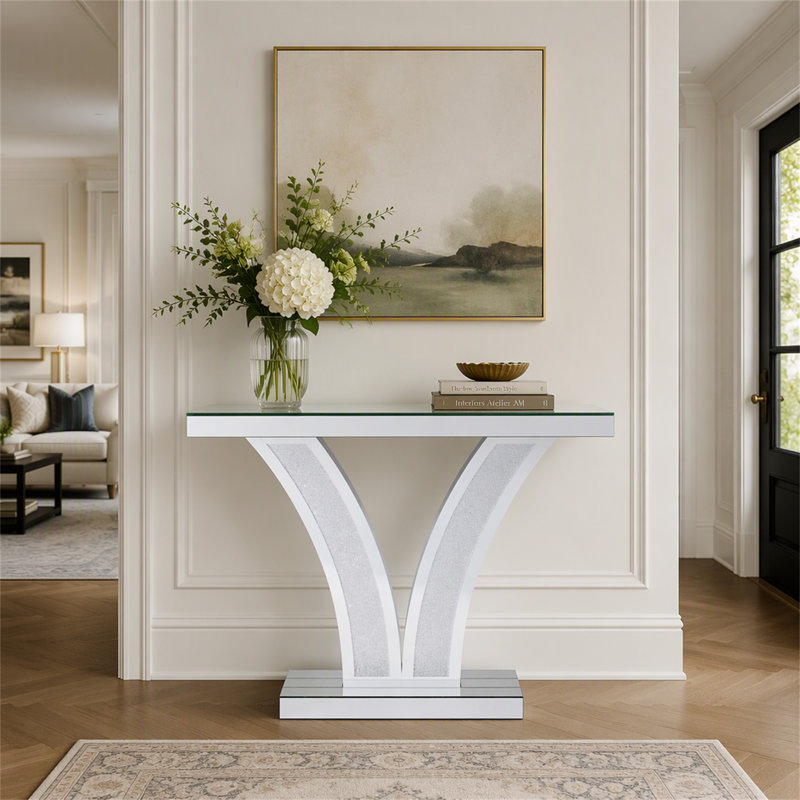 Console miroir de 99 cm (39 po), table d'entrée moderne argentée