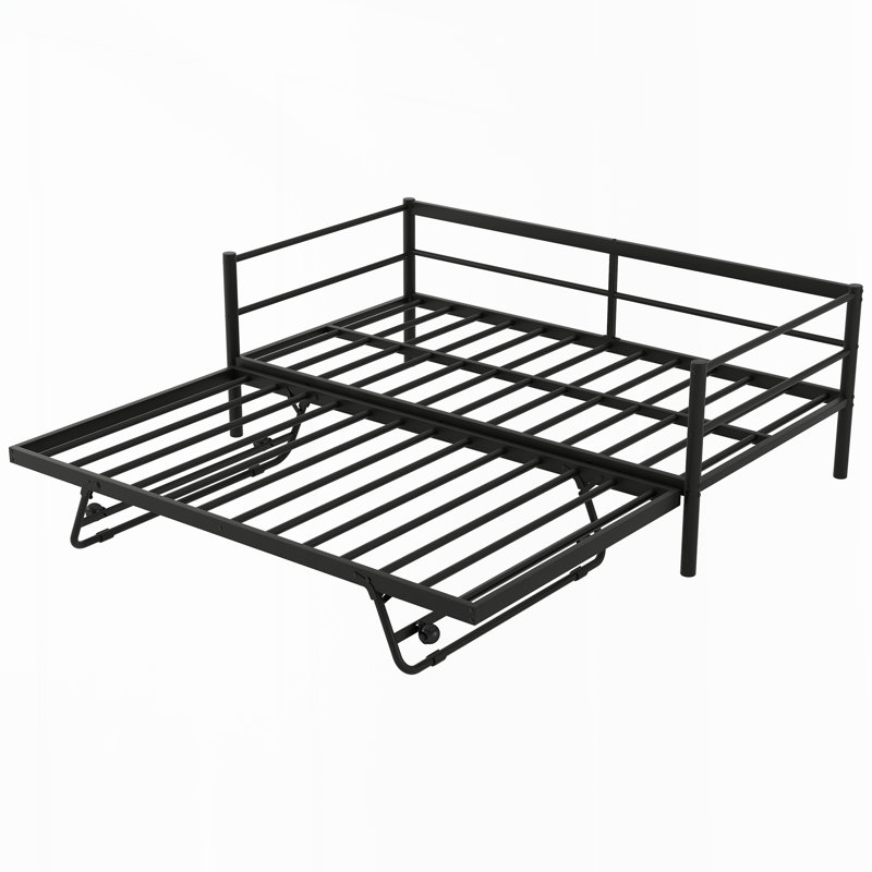 Metal Daybed with LED and Pop Up Trundle, Black
