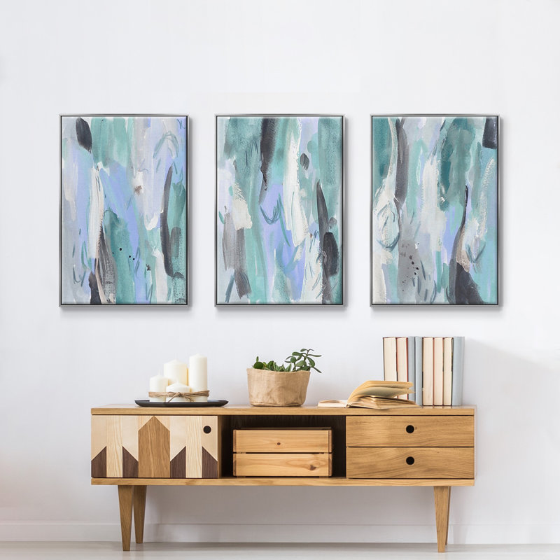 «Ocean Crush I», reproduction sur toile 3 pièces, H 36 po x l 72 po x P 2 po, Argent