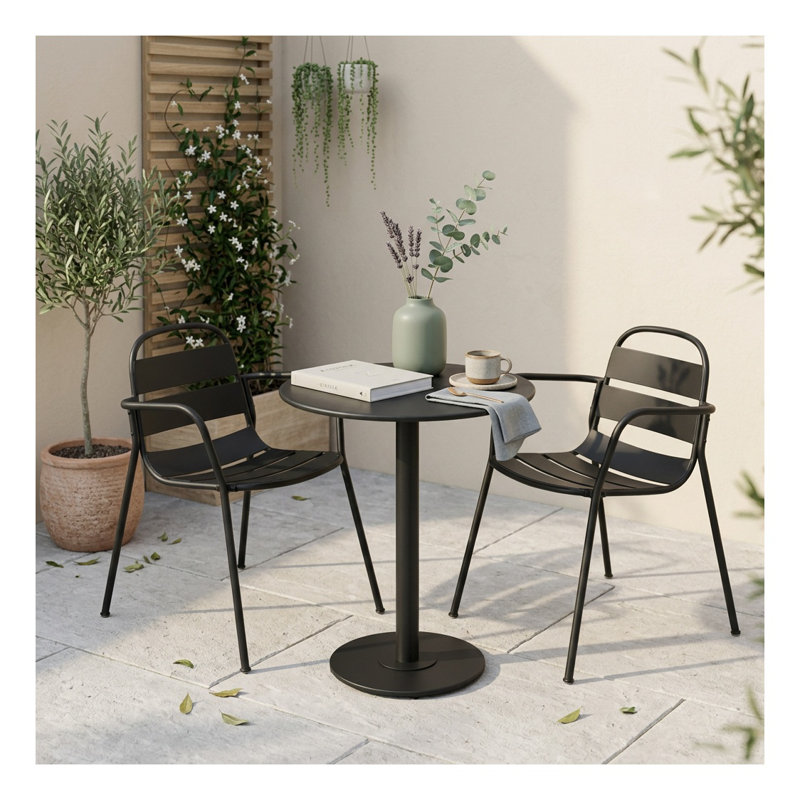 Ensemble bistro 3 pièces Terra Nova en fer noir mat avec table ronde et deux chaises, Black