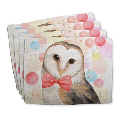 Ensemble de 4 napperons en polyester tressé Chic Owl | Décoration intérieure