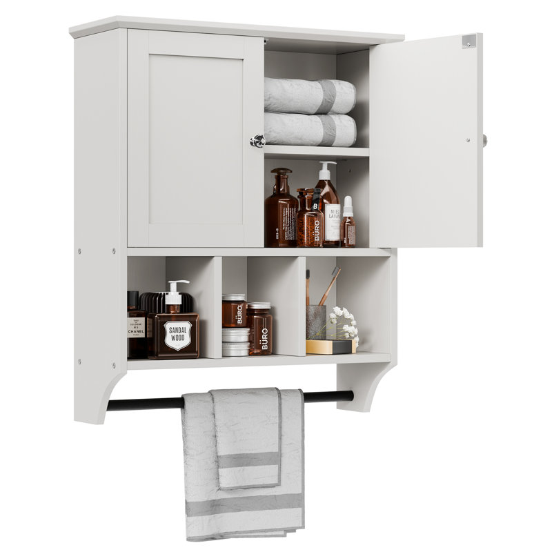Bathroom Cabinet with Towel Bar & Shelf, White