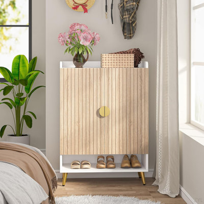Range-chaussures en bois 29,6 po avec portes et range-chaussures à 7 niveaux