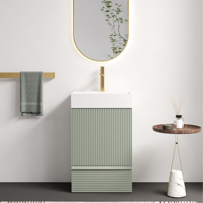 Meuble-lavabo autoportant moderne, 51 cm (20 po), caisson cannelé, poignée intégrée, lavabo, installation facile. Meuble de salle de bain rayé avec lavabo en céramique blanche, style moderne, panneaux de qualité E1, charnières, fini lisse.