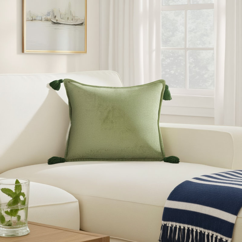 Norwin Tassels Cotton Throw Pillow, Down Fill, Grass Green