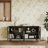 Decorative Four-Door Cabinet with Painted Glass and Metal Frame for Stylish Multi-Room Storage Solutions.