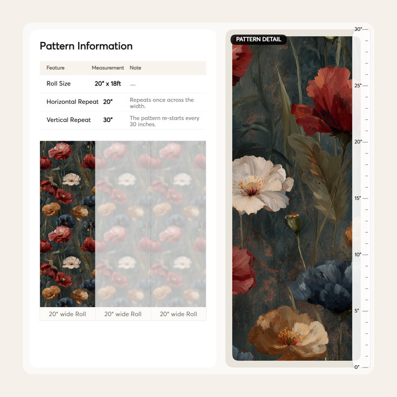 Papier peint floral, papier peint rétro rouge