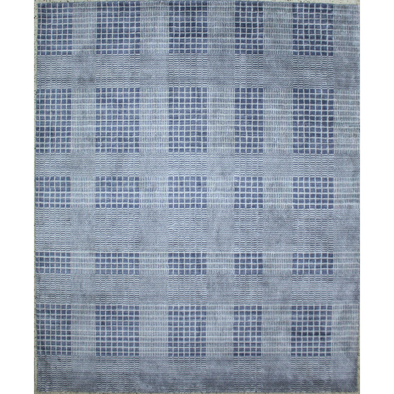 Tapis tissé à la main | Tapis en laine et bambou en soie moderne | Tapis bleu 9mm, Rectangle de 5 pi x 8 pi