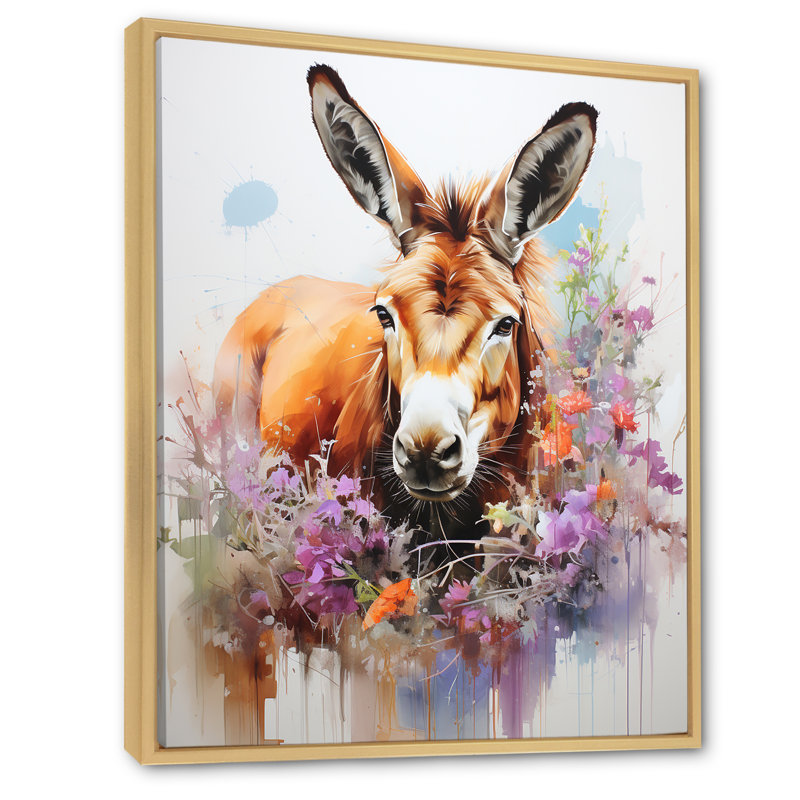«Asinine Abstract Donkey - Donkey», art mural, Cadre flottant brun, H 44 po x l 34 po x P 1,5 po