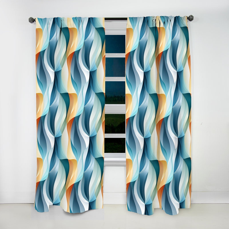Rideau abstrait géométrique bleu à motif de vagues géométriques bleues - 1 panneau, L 52 po x L 108 po