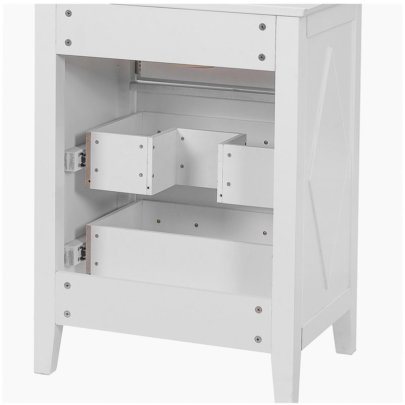 Ensemble de meuble-lavabo simple 24 po avec lavabo en céramique, ensemble de meuble-lavabo autoportant avec 3 tiroirs, cadre en bois massif, blanc