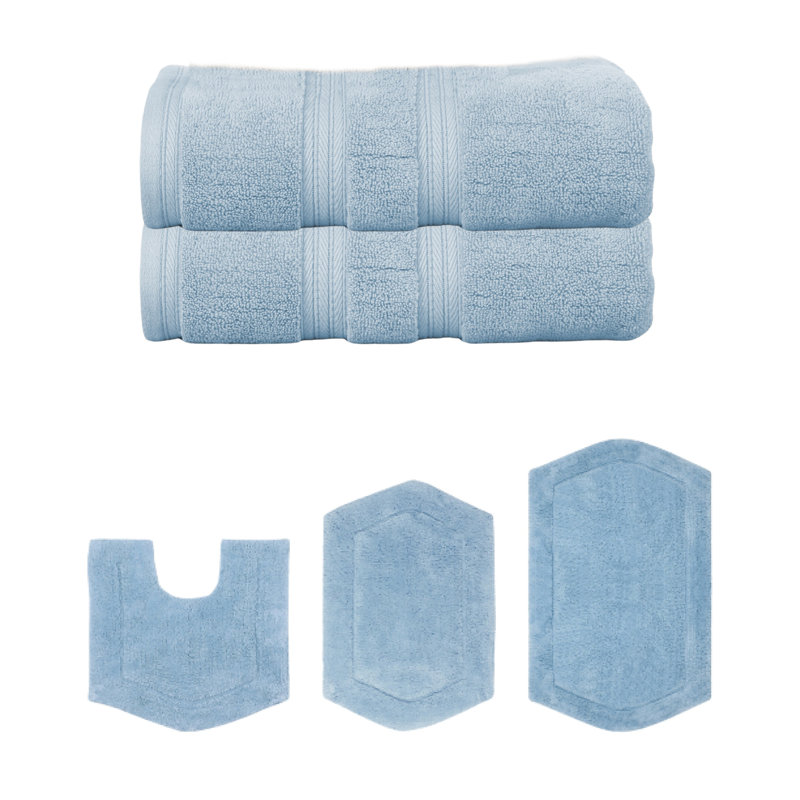 Bryd Collection 100% Soft Cotton 2 Pc Bath Towel Set & 3 Pc Bath Rug Set, (Set of 5), Chocolate