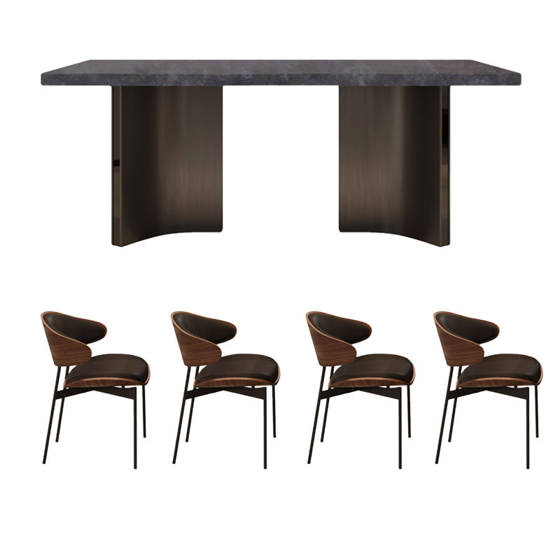 Rock Plate Dining Table And Chairs 4 - Person Double Pedestal Dining Set, 29.5"H x 62.9"L x 31.4"W