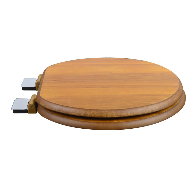 Round Toilet Seat and Lid, Light Oak, Chrome