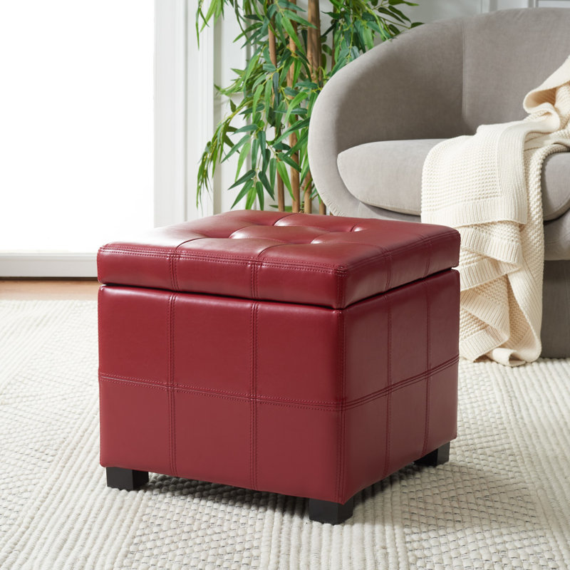 Graysie Faux Leather Ottoman, Red Faux Leather