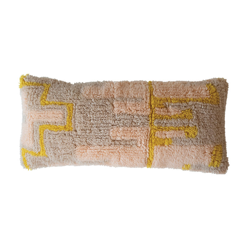 Pink and Yellow New Zealand Wool Shag Lumbar Pillow