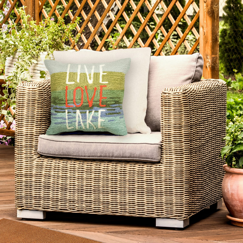 Liora Manne Frontporch Live Love Lake Indoor/Outdoor Pillow Water 18" X 18"