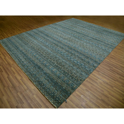Tapis oriental noué à la main en laine bleu Kohinoor Herrita 10 pi 0 po x 13 pi 11 po