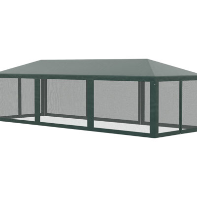 10' X 28' Party Tent Canopy, Outdoor Gazebo With 8 Removable Mesh Sidewalls & Zipper Doors, Steel Frame - Construction Detachable Walls Diverse Gathering Venue