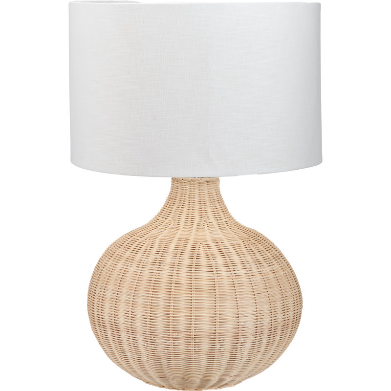 Saoirse Wicker/Rattan Table Lamp, Natural Base/Light Grey Shade