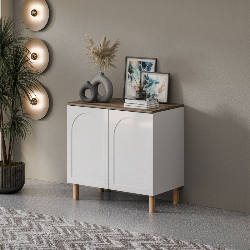 Bohem Sideboard with MDF Doors, White/Walnut, 34" H x 35" W x 20" D