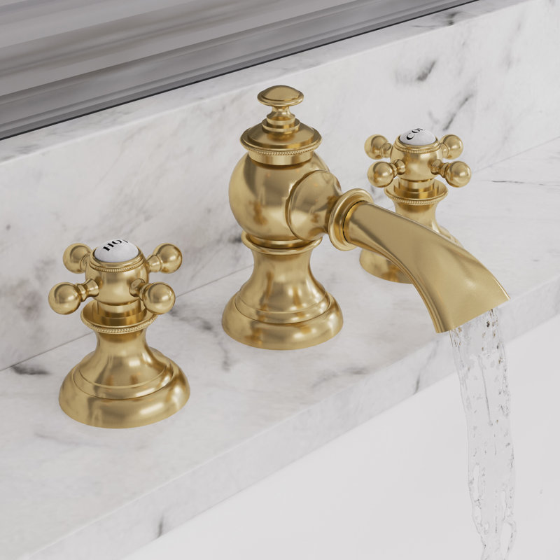 Modern Classic Widespread Bathroom Faucet with Drain Assembly, Ball Cross, Brushed Gold