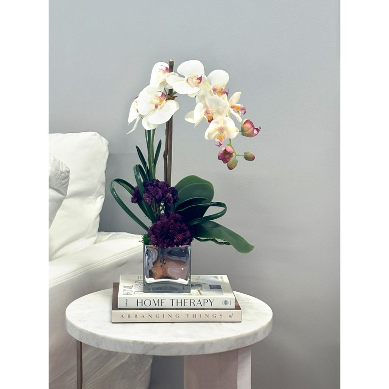 Faux Orchid in Mirrored Vase