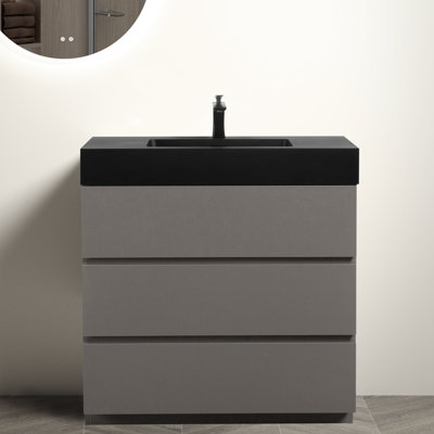 Meuble-lavabo gris de 91 cm (36 po) - Design élégant, grand espace de rangement, fonctionnement silencieux, grande capacité de rangement, prêt à l'emploi
