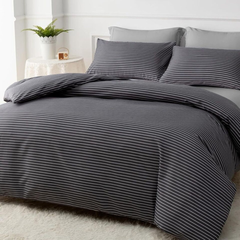 Premium Reversible Duvet Cover Set with Zipper Closure and Corner Ties, King Duvet Cover  + 2 Standard Pillowcases