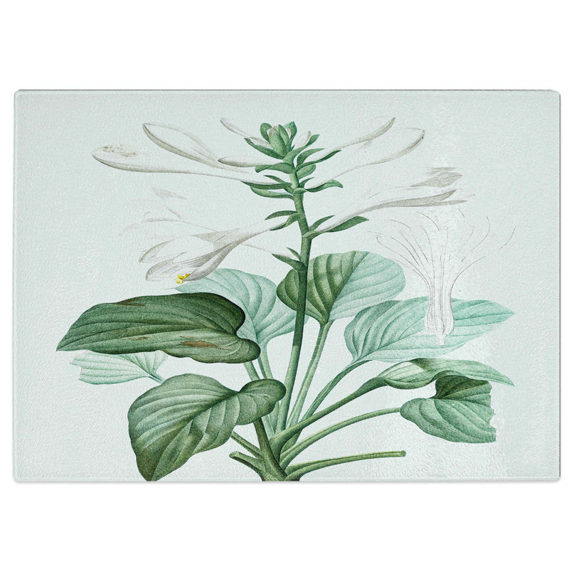 Tempered Glass White Daylily Flowers by Pierre-Joseph Redoute Cutting Board, 39 cm W x 28.5 cm L