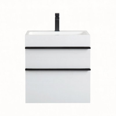 24 Inch White Wall Mounted Bathroom Vanity with Integrated Acrylic Sink, 2 Soft-Close Drawers, Pre-Assembled,Modern Floating Cabinet