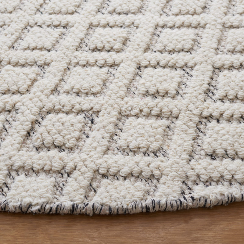 Tapis ivoire / gris en laine tissé à la main Nystead, Rectangle 8 pi x 10 pi
