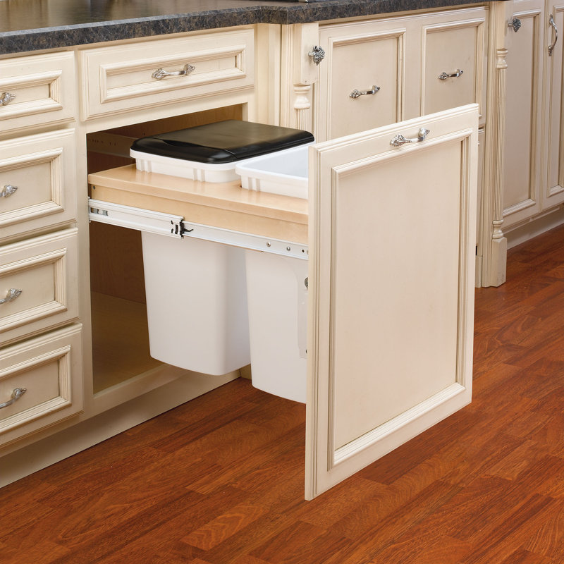  Poubelle à montage sur le dessus simple Rev-A-Shelf, 35 QT, 15" Minimum Cabinet Opening, Blanc