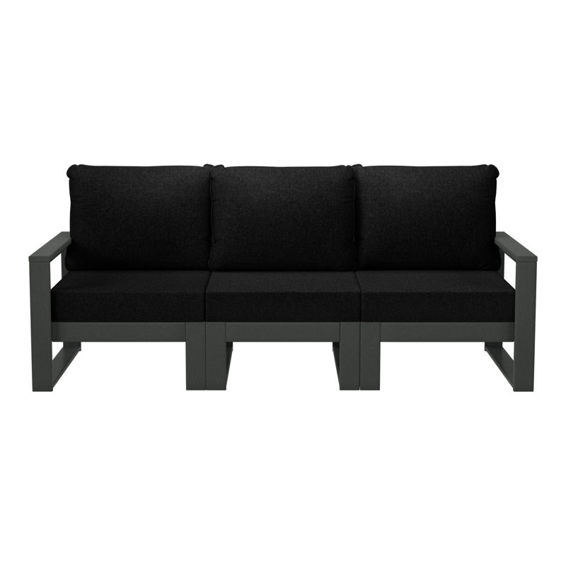 Outdoor Patio Sofa With Frame, Black, Gray
