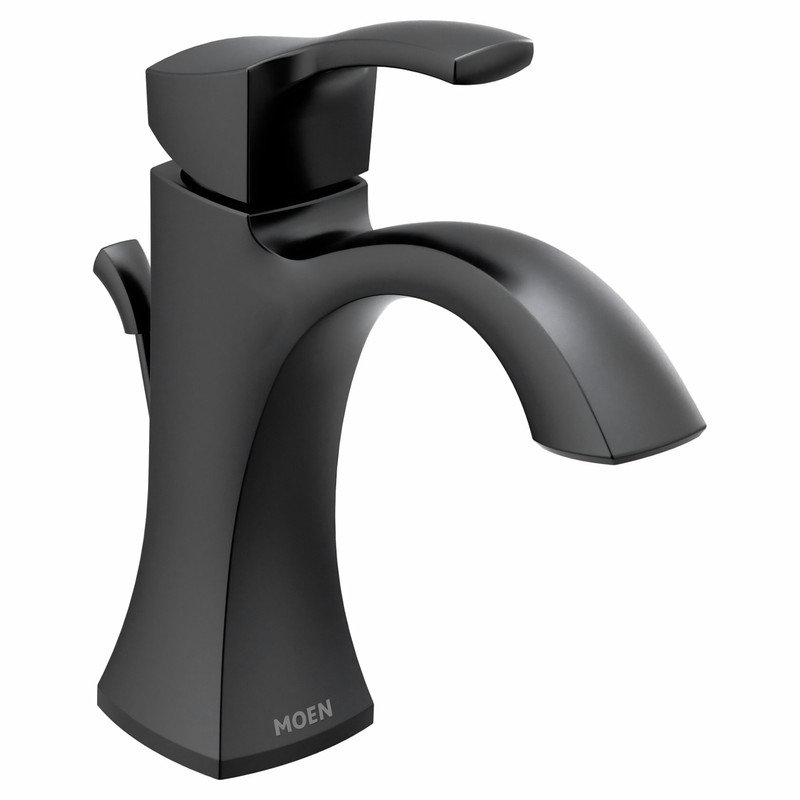 Moen Voss Single Hole Bathroom Faucet with Drain Assembly, Matte Black