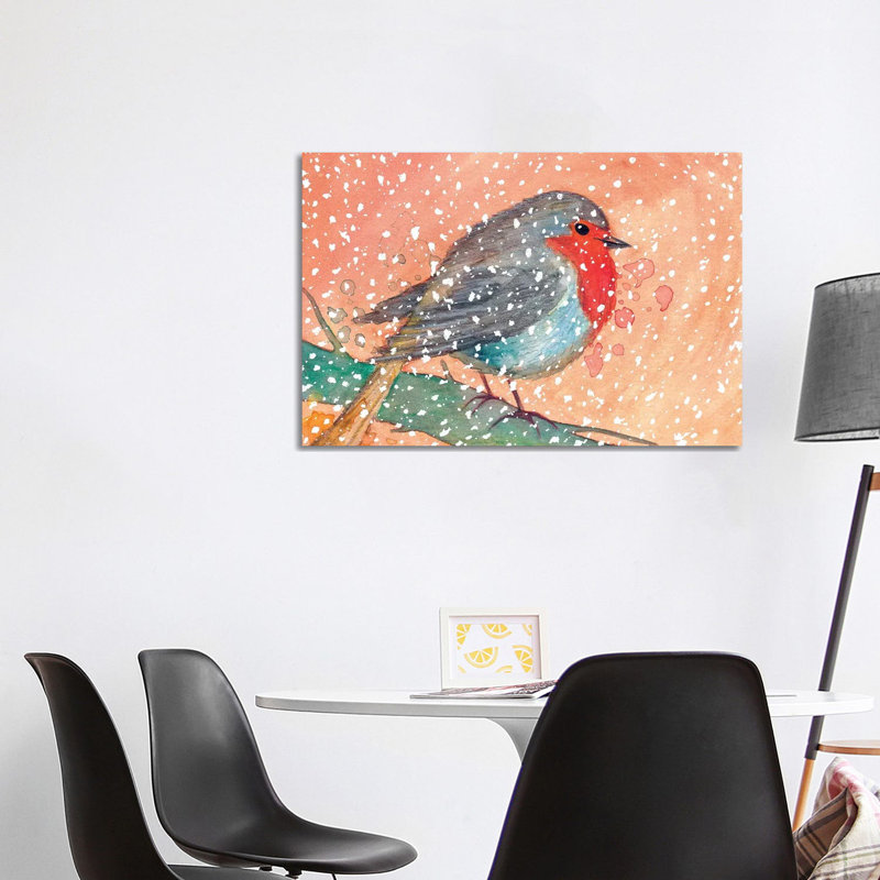 Robin In Winter by The Cosmic Whale - Wrapped Canvas Gallery-Wrapped Canvas Giclée, 66.04cm H x 101.6cm W