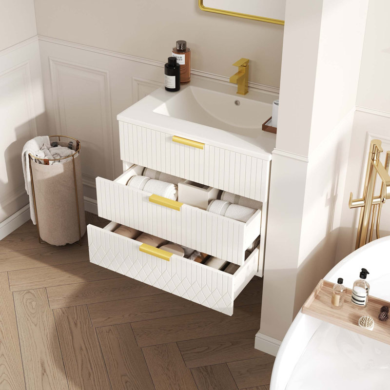 Armoire murale suspendue 24 po avec tiroir double, meuble-lavabo moderne avec lavabo en céramique et trou de robinet simple 24 po