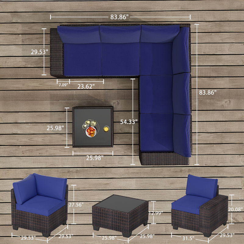 Ensemble de meubles de patio 6 pièces, Marron foncé, Marine