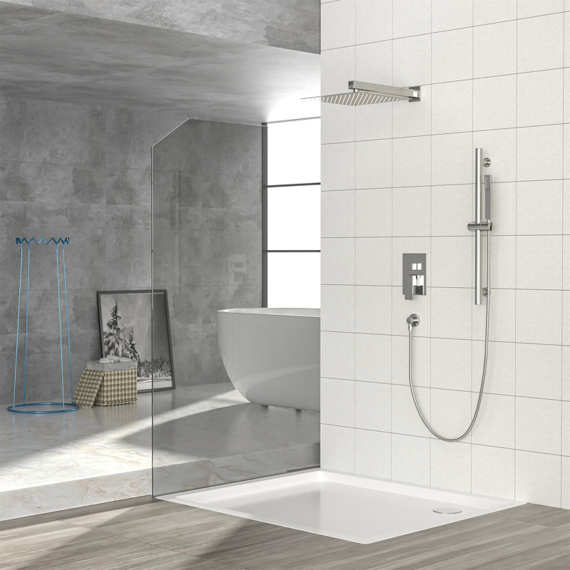 Système de douche avec barre coulissante réglable, système de douche carré mural de 12 pouces avec valve brute