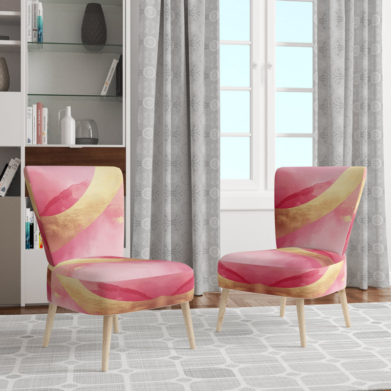 Chaise d'appoint abstraite - Contemporary Flow I - Chaise d'appoint Arcs rose et or, Chaise d'appoint sans accoudoirs