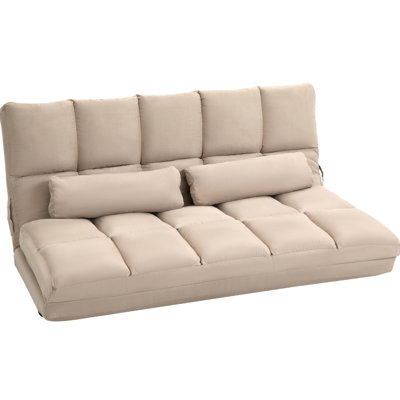 Folding Bed Chair Seat Lounge Convertible, With Adjustable Elements, 2 Pillows, Beige, Space Saving Product, And Practical Floor Chair, Couch Furniture, For Multiple Activities
