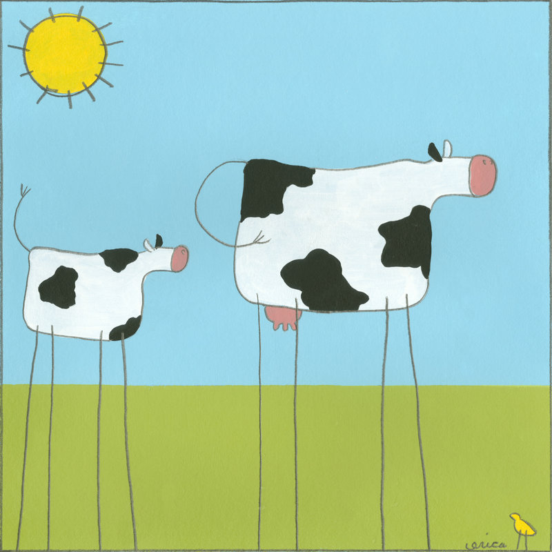 Stick-Leg Cow I by June Erica Vess - Wrapped Canvas Art Prints, 30cm H x 30cm W x 3.8cm D