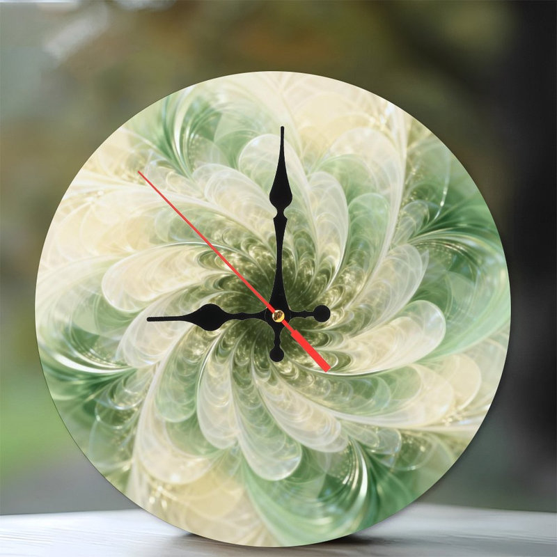 Horloge murale ronde en bois 10 po, mouvement à quartz silencieux, imprimé UV, à piles, Sauge platine