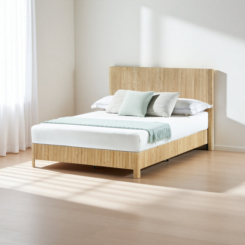 Grandes lignes courbes en bois ondulé, pas besoin de sommier tapissier, Grand lit, Chêne