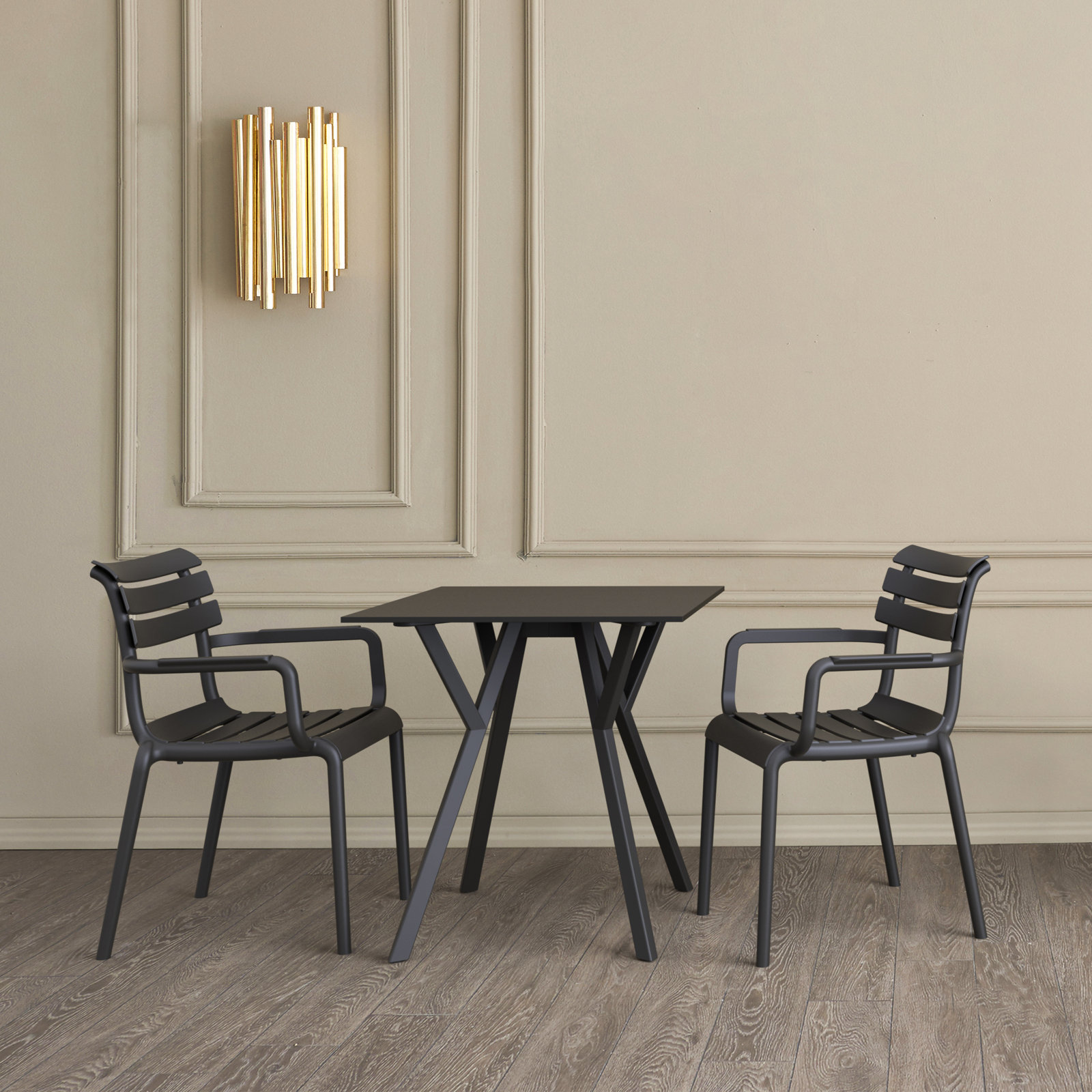 Aragons Stacking Patio Dining Armchair, Black